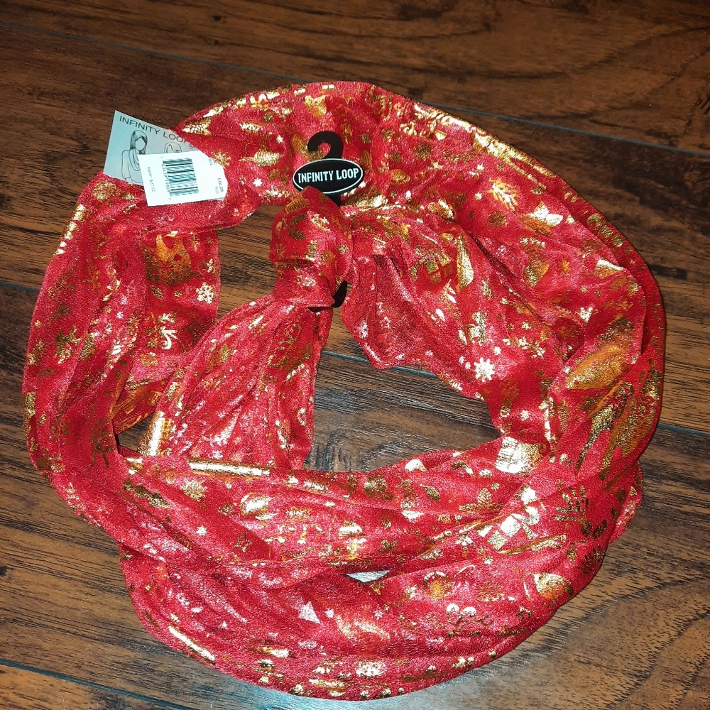 🇺🇲Red Gold Sheer Infinity Scarf 33" x 20.5"W
